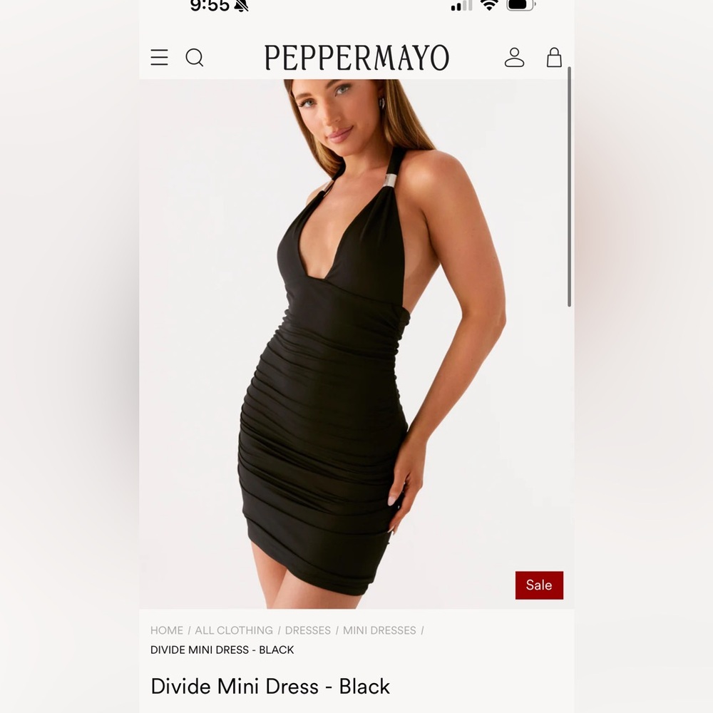 Peppermayo Black Ruched Halter Mini Dress